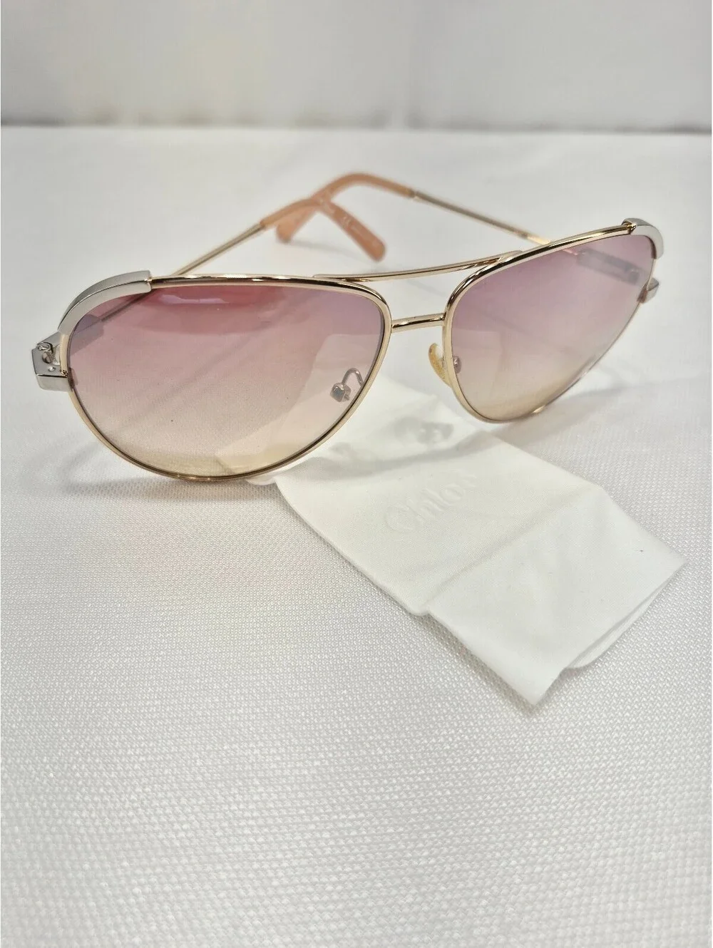 Chloe Eria Light Gold Aviator Women's Sunglasses NEW FLAWED